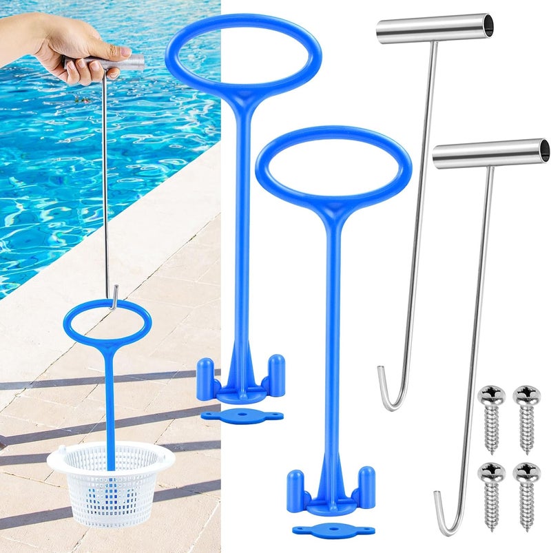 Jeyeou 2 Sets Skimmer Basket Handle, Universal Swimming Pool Skimmer Basket Handle Hook Pool Filter Basket Handle Fit All Inground Pool for Debris Removal Keep Hands Safe and Clean - Image 1